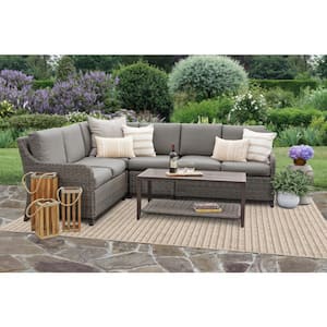 Mitchell 5-Piece Wicker Outdoor Sectional Seating Set with Gray Polyester Cushions