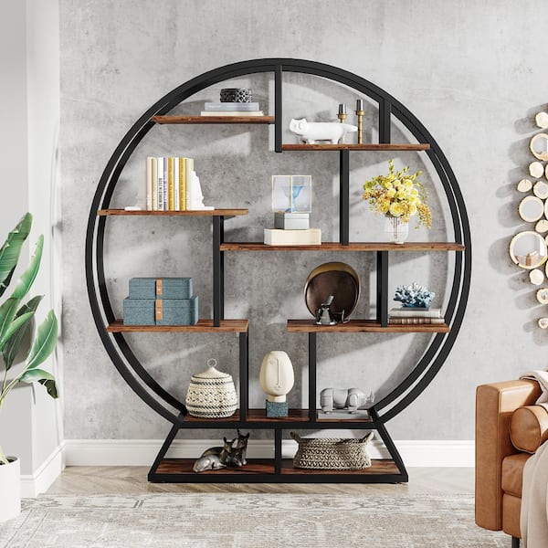 Hamilton 63 in. Round Shaped Book Shelf Etagere Bookshelf Bookcase Industrial Bookshelves 14-Shelving Units