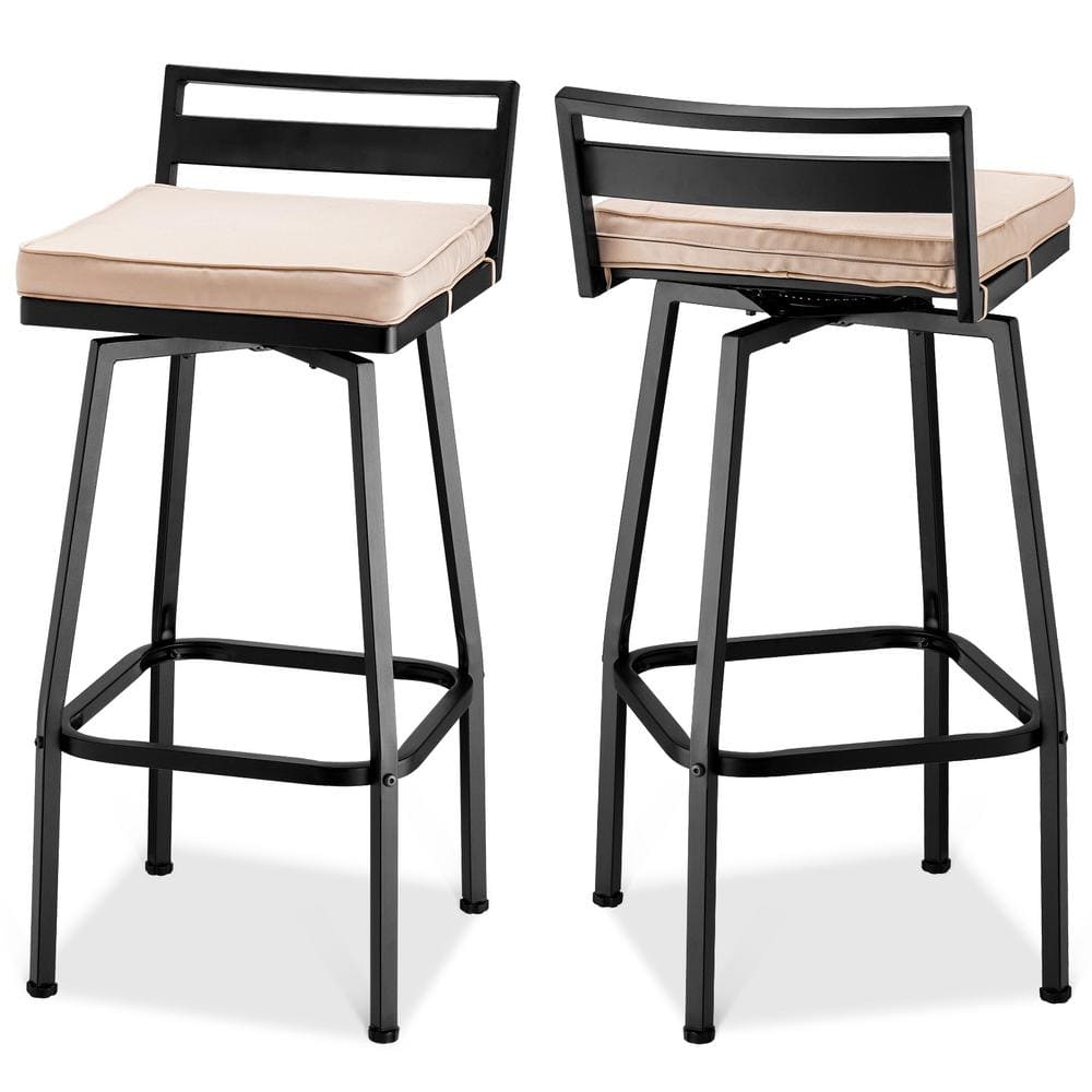 Swivel Metal Outdoor Bar Stools with Cushion, 27 in. H Low Back Bar Stools Set of 2, Patio High Bistro Chairs(2-Pack) -  FUFU&GAGA, 170277-01