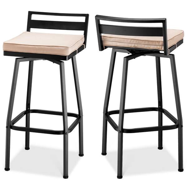 FUFU&GAGA Swivel Metal Outdoor Bar Stools with Cushion, 27 in. H Low