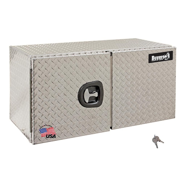Buyers Products Company 18 in. x 18 in. x 60 in. Diamond Plate Tread Aluminum Underbody Truck Tool Box with Barn Door