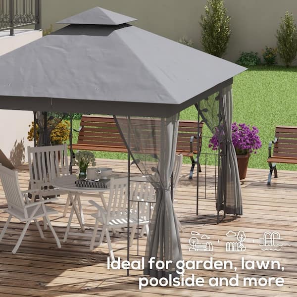 Outsunny 10 ft. x 11.5 ft. Gray Double Roof Outdoor Gazebo