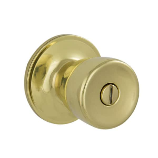 ESSENTIALS by Schlage Brill Bright Brass Privacy Bed/Bath Door Knob