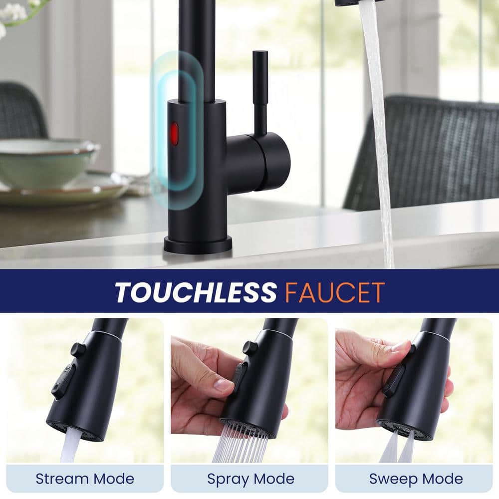 Matte Black Touchless Pull-Down Kitchen Faucet with Spray