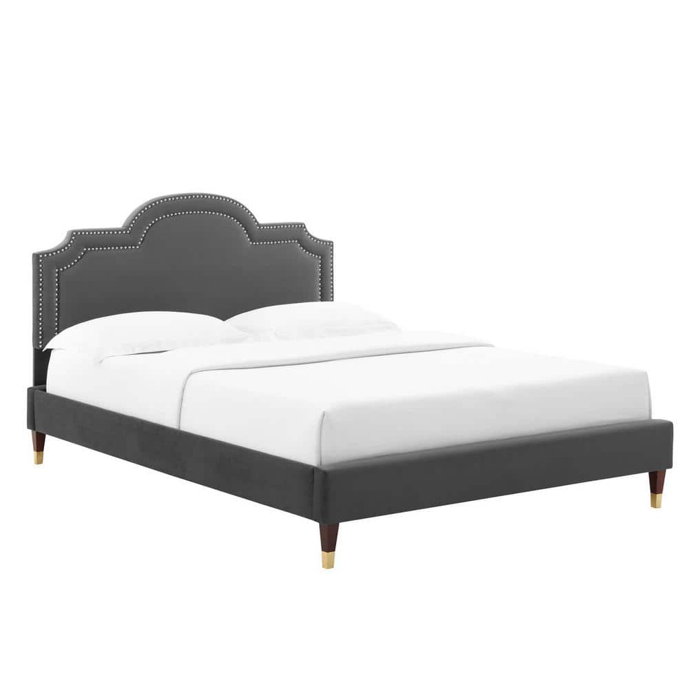 MODWAY Aviana Brown Performance Velvet Frame Queen Platform Bed with