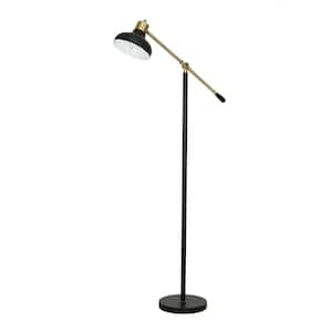 59.125 in. Matte Black and Gold Accents Mid-Century Modern Floor Lamp