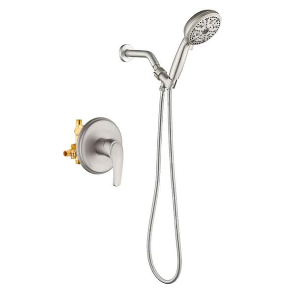 Rain Single Handle 10-Spray Shower Faucet Handheld Combo with Valve 1.8 GPM Adjustable shower Head in Nickel