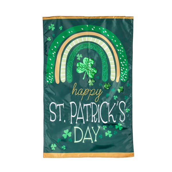 Evergreen Enterprises 2-1/3 ft. x 3-2/3 ft. Rainbow and Shamrocks Applique House Flag