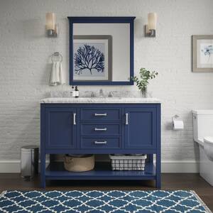 Everett 49 in. W x 22 in. D x 35.5 in. H Single Sink Freestanding Bath Vanity in Aegean Blue with Carrara MarbleTop