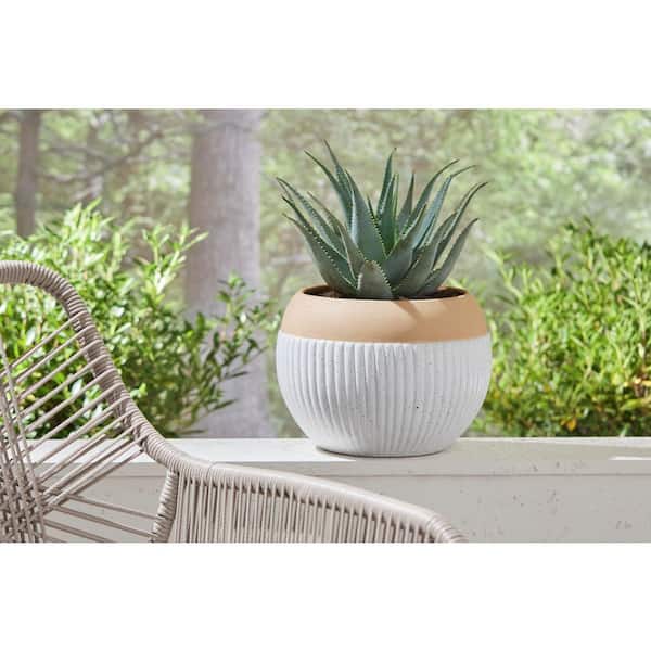 Lisbon Medium Beige Indoor Ceramic Round Planter (11.6 in. L x 11.6 in. W x 8.7 in. H)