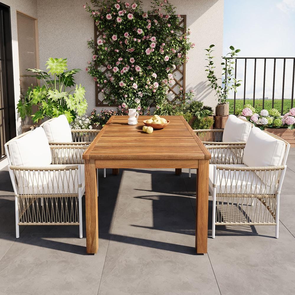 5-Piece Wood and Metal Outdoor Dining Set with Beige Cushions price history on PriceWatchPro