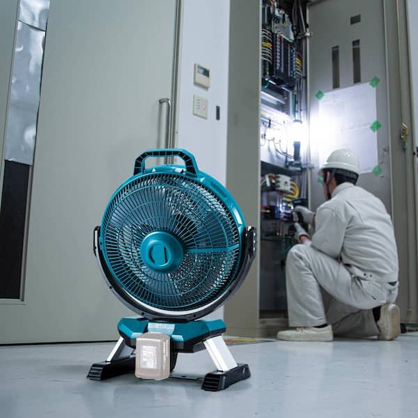 cordless fan powered by makita 18v lxt lithium-ion battery/dc cord,  dteztech floor fan battery operated, 8-1/2 fan for campi