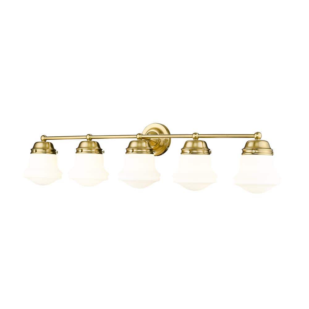 Luxe Gold 5-Light Vanity with Matte Opal Glass