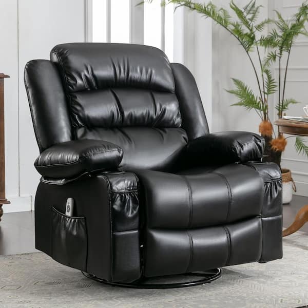 Black Massage Swivel Rocker Recliner Chair with Vibration Massage and Heat Ergonomic Lounge Chair