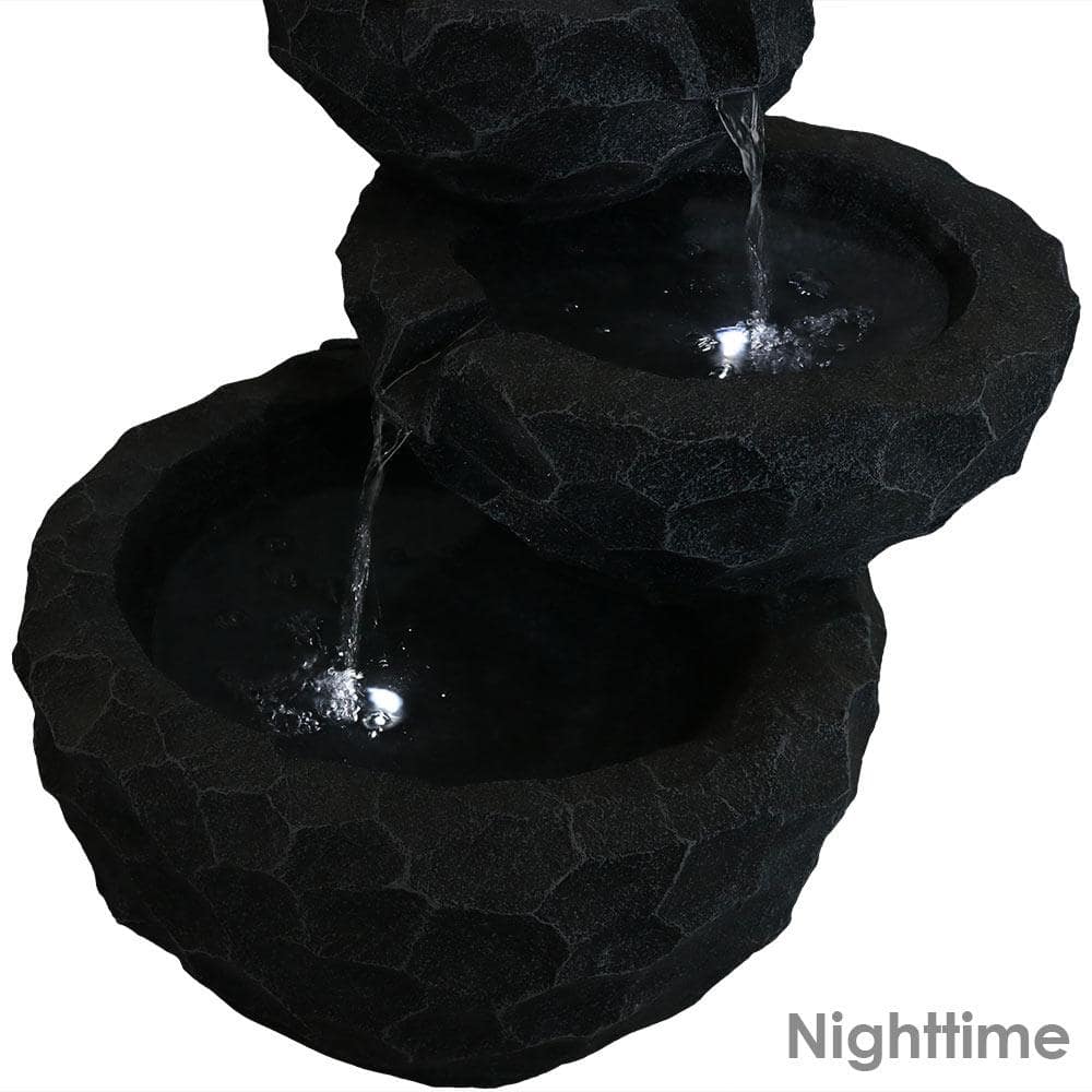 Gray Polyresin 3-Tier Solar Powered Outdoor Fountain