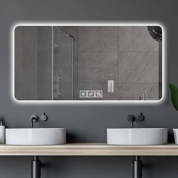 Unbranded 60 in. W x 28 in. H Rectangular Frameless Anti Fog Wall Mount LED Backlit Anti-Fog Bathroom Vanity Mirror in Silver