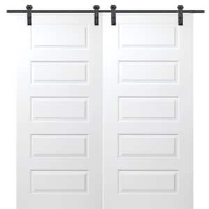 60 in. x 80 in. Primed Composite Rockport Smooth Surface Solid Core Double Sliding Barn Door with Hardware Kit