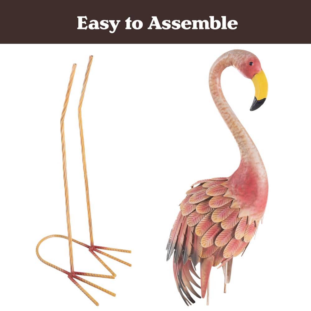 31 in. Hand-Painted Pink Metal Flamingo Garden Statues