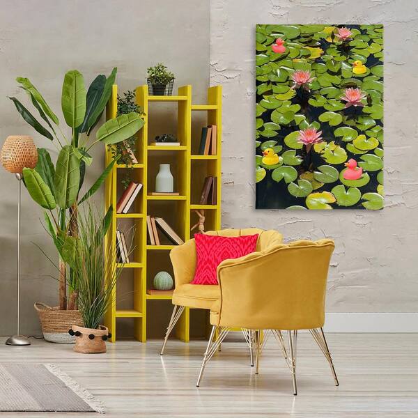 Rubber Ducks on Pond Lilies by Ashley Singleton Unframed Nature Graphic Art Print 45 in. x 30 in.