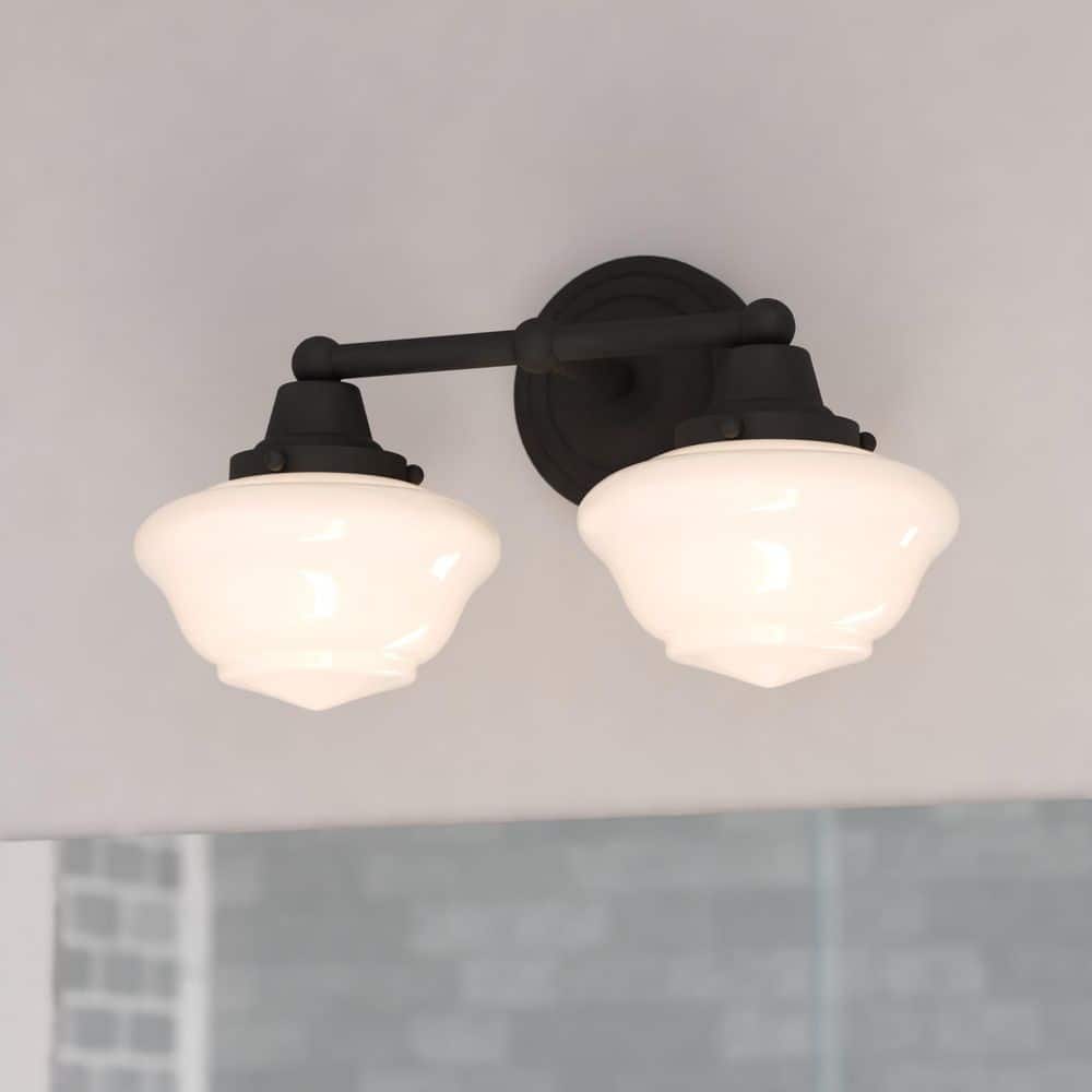 Eastgate 15 in. Wide 2-Light Matte Black Bathroom Vanity Light Fixture, White Frosted Opal Glass Shade price history on PriceWatchPro