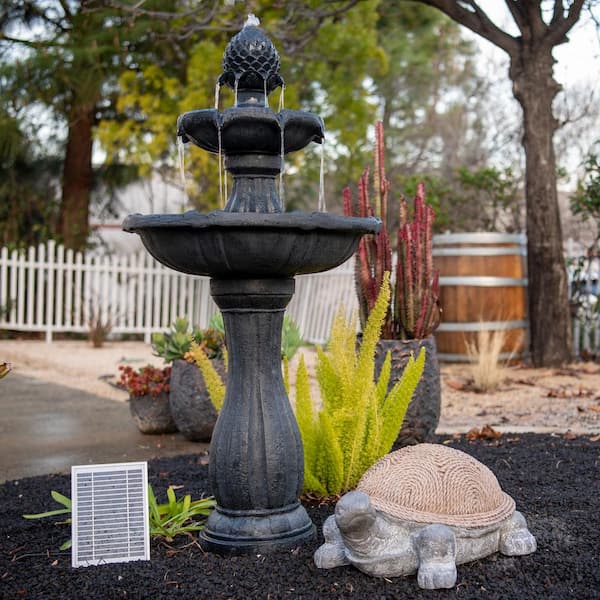 XBrand 36.2 Inch Solar Water Fountain - 2-Tier Grey Resin Outdoor Fountain With Solar Panel