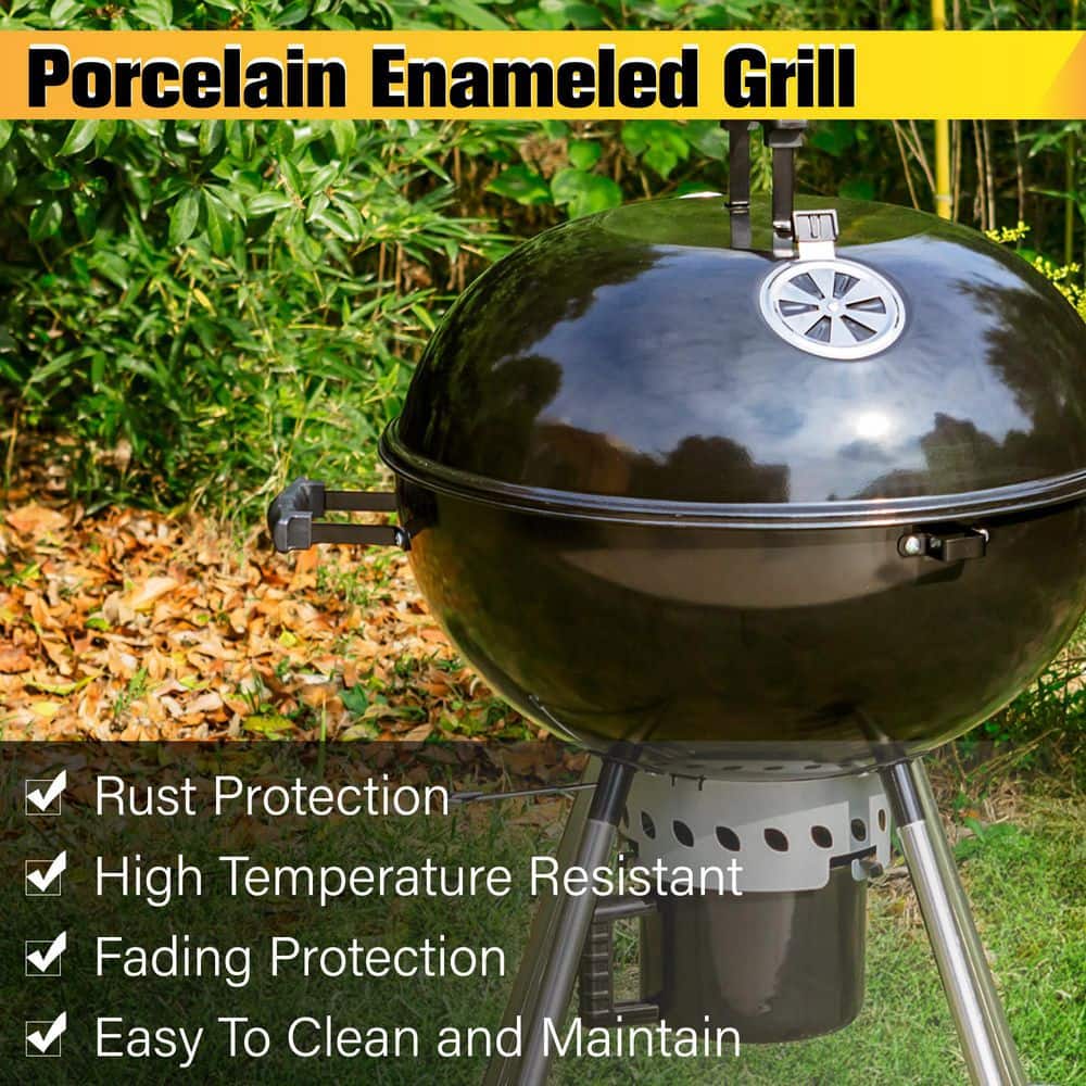 22-Inch Black Porcelain-Enameled Kettle Charcoal Grill with Wheels