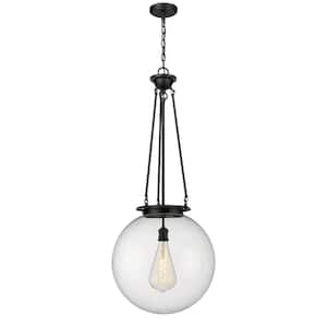 Beacon 100-Watt 1-Light Matte Black Shaded Mini Pendant Light with Seeded Glass Shade