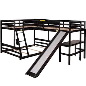 Twin Over Full Wood Bunk Bed with Twin Size Loft Bed with Desk&Slide(Espresso)