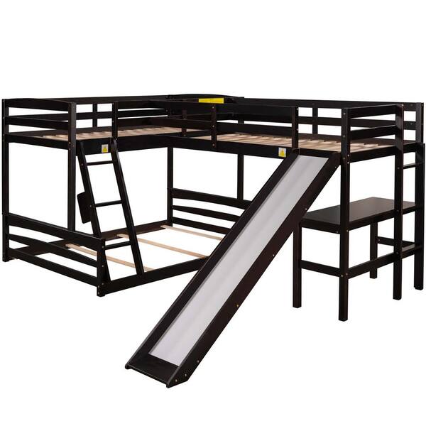 Clihome Twin Over Full Wood Bunk Bed with Twin Size Loft Bed with Desk ...