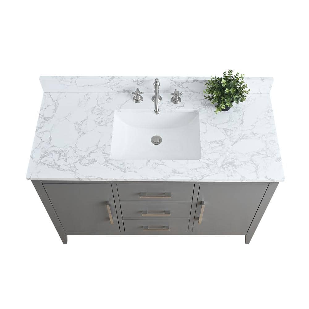 48" Cashmere Gray Single Bathroom Vanity with Engineered Marble Top