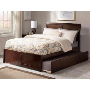 Portland Full Platform Bed with Matching Foot Board with Full Size Urban Trundle Bed in Walnut