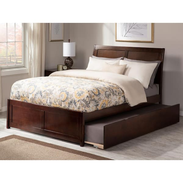 AFI Portland Full Platform Bed with Matching Foot Board with Full Size Urban Trundle Bed in Walnut
