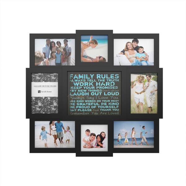 Lavish Home 8-Opening 4 in. x 6 in. and 4 in. x 4 in. Family Rules Black Picture Frame Collage
