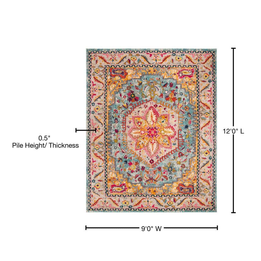 Turquoise and Beige Medallion 9' x 12' Synthetic Area Rug