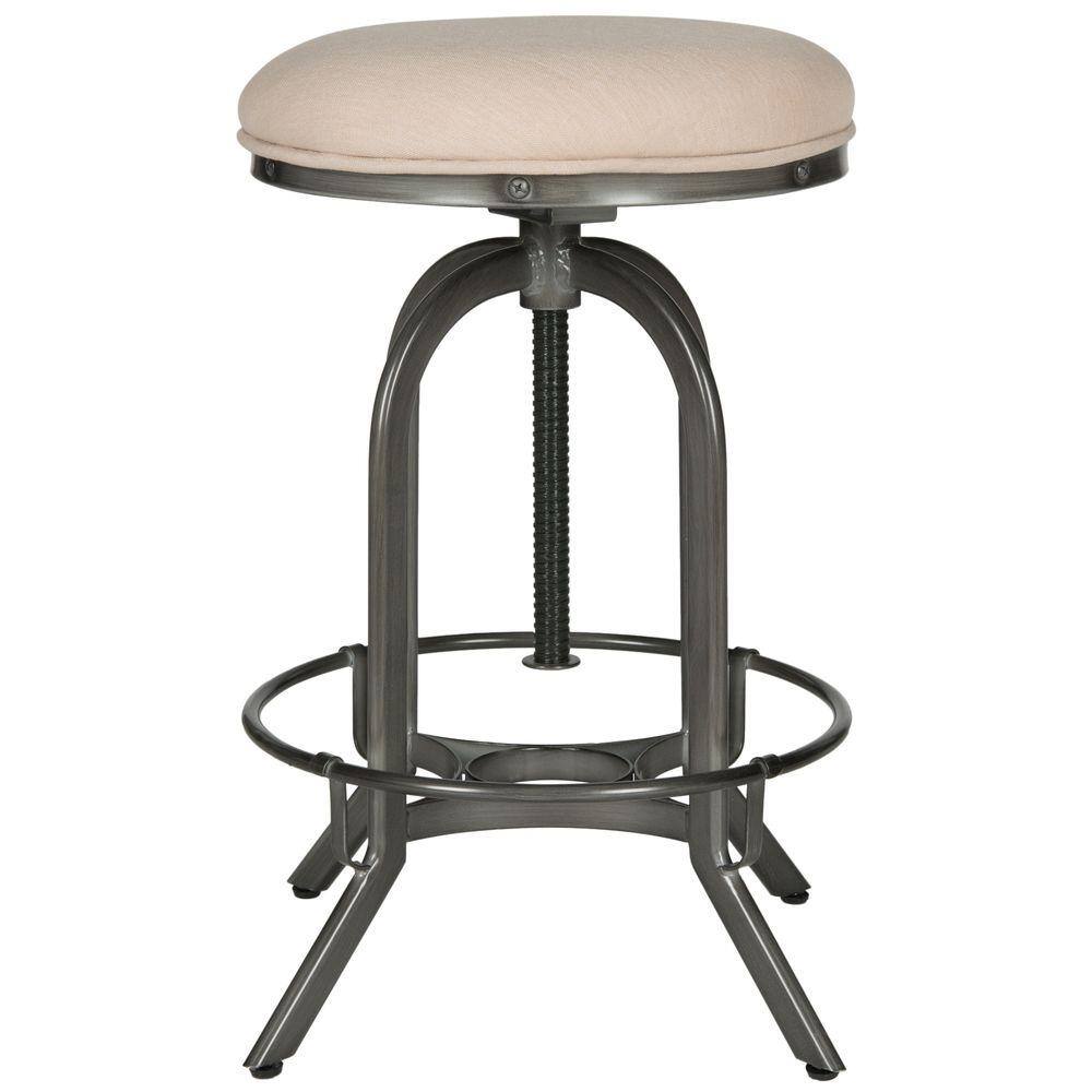 Transitional Beige and Black Adjustable Swivel Stool with Wood and Metal