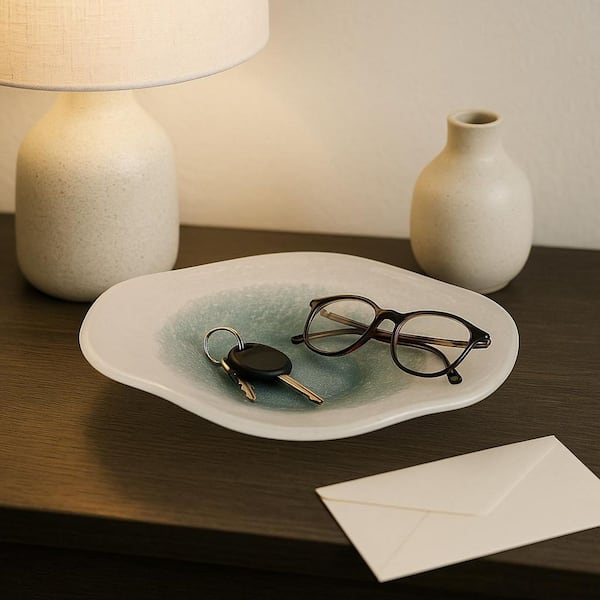 Liv & Skye Blue/White Glass 12 in. Decorative Bowl