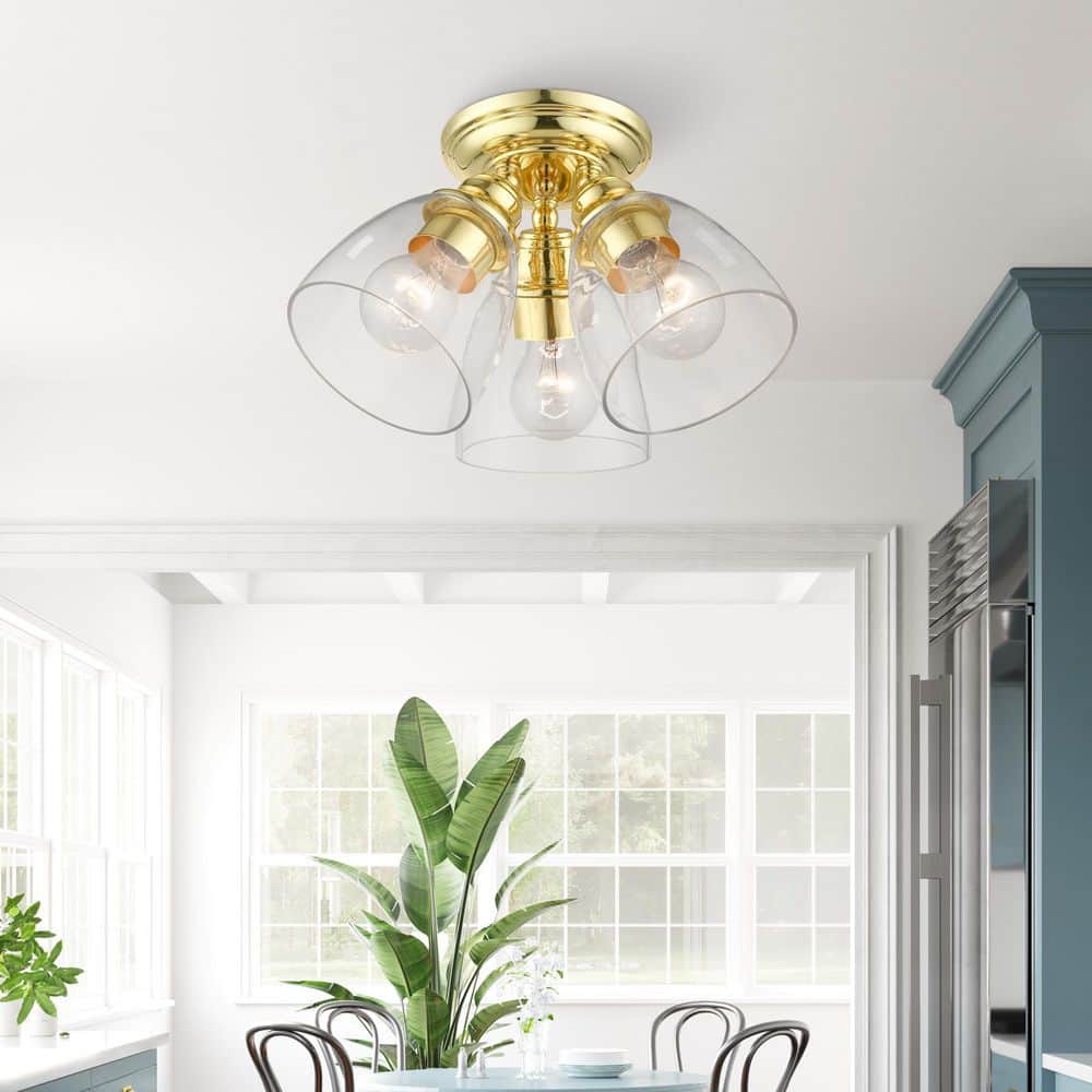 Elegant Montgomery Polished Brass 3-Light Flush Mount with Clear Glass