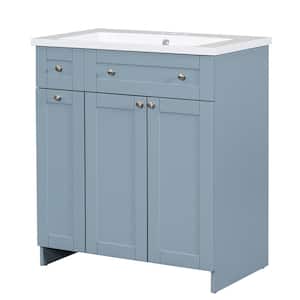 30 in. W x 18 in. D x 34.5 in. H Single Sink Freestanding Bath Vanity in Blue with White Cultured Marble Top