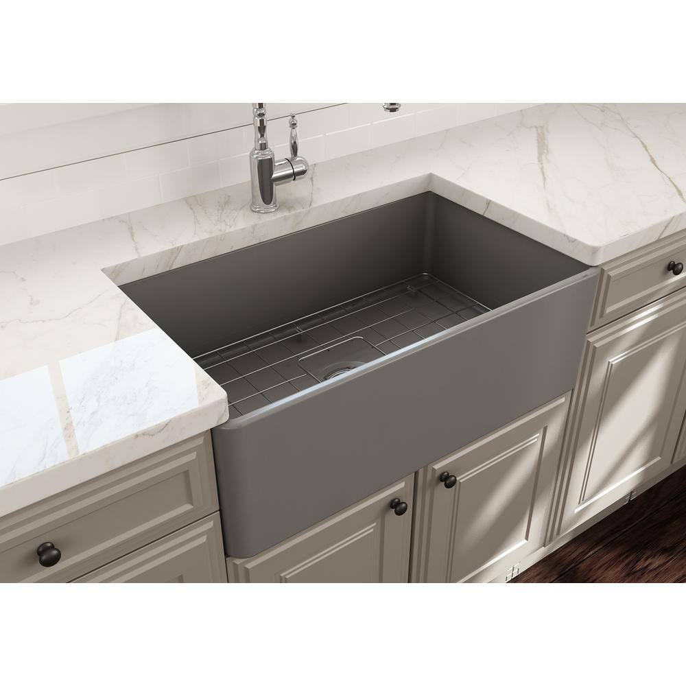 Matte Gray Fireclay Single Bowl Farmhouse Kitchen Sink