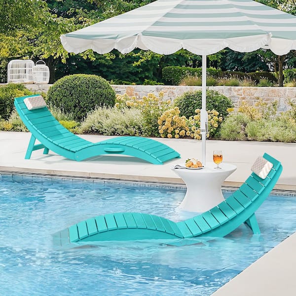 Aruba Blue Folding 1-Piece HDPS Plastic Aquawave Outdoor Chaise Lounge with Cushions Up to 11 in. Deep