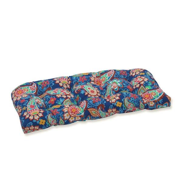 Pillow Perfect Paisley Rectangular Outdoor Bench Cushion in Blue/Green Party