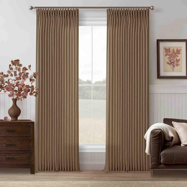 Dutch Cocoa Linen Blend Pleated 50 in. W x 108 in. L Back Tab Light Filtering Curtain (Set of 2)