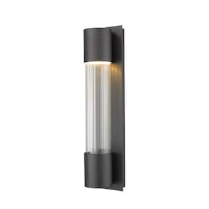 Striate 14-Watt 21 in. Black Integrated LED Aluminum Hardwired Outdoor Weather Resistant Cylinder Wall Sconce Light