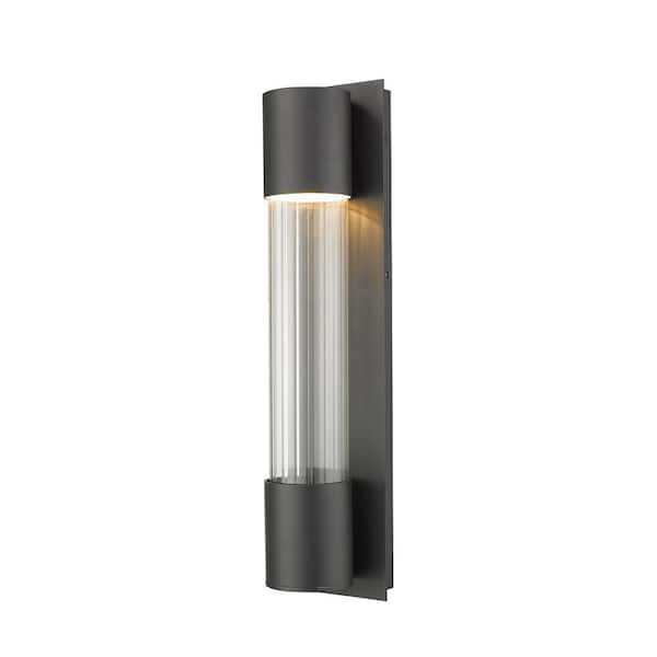 Unbranded Striate 14-Watt 21 in. Black Integrated LED Aluminum Hardwired Outdoor Weather Resistant Cylinder Wall Sconce Light