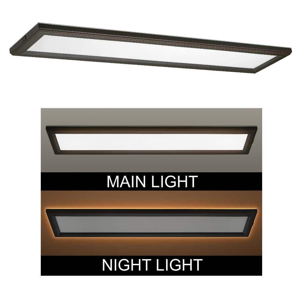Commercial Electric 48 in. x 10 in. Low Profile Oil Rubbed Bronze Color Selectable LED Flush Mount Ceiling Light w/Night Light Feature