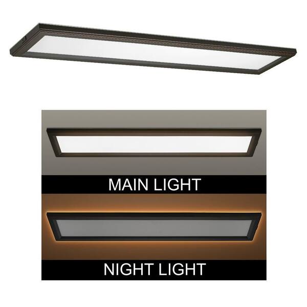 ETI LIGHTING 48 in. x 10 in. Low Profile Oil Rubbed Bronze LED Flush Mount Ceiling Light with Night Light Feature Adjustable CCT