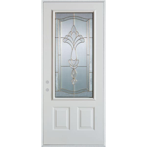 36 in. x 80 in. Traditional Patina 3/4 Lite 2-Panel Prefinished White Right-Hand Inswing Steel Prehung Front Door