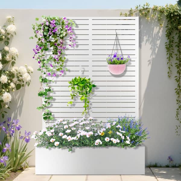 TUYOHW 47 in. x 16 in. x 71 in. White Metal Raised Garden Planter Box with  Trellis for Climbing Plants & Cucumbers RW-WXX-ZZX-125 - The Home Depot