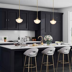 Modern Kitchen Island Pendant Light 1-Light Brass Gold Round Pendant Light with Frosted Glass Shade