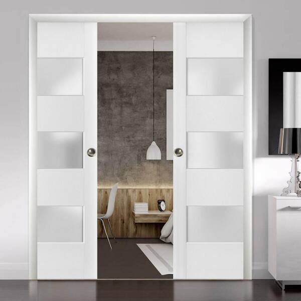 Sartodoors 64 in. x 96 in. 2 Panel White Finished Solid Wood